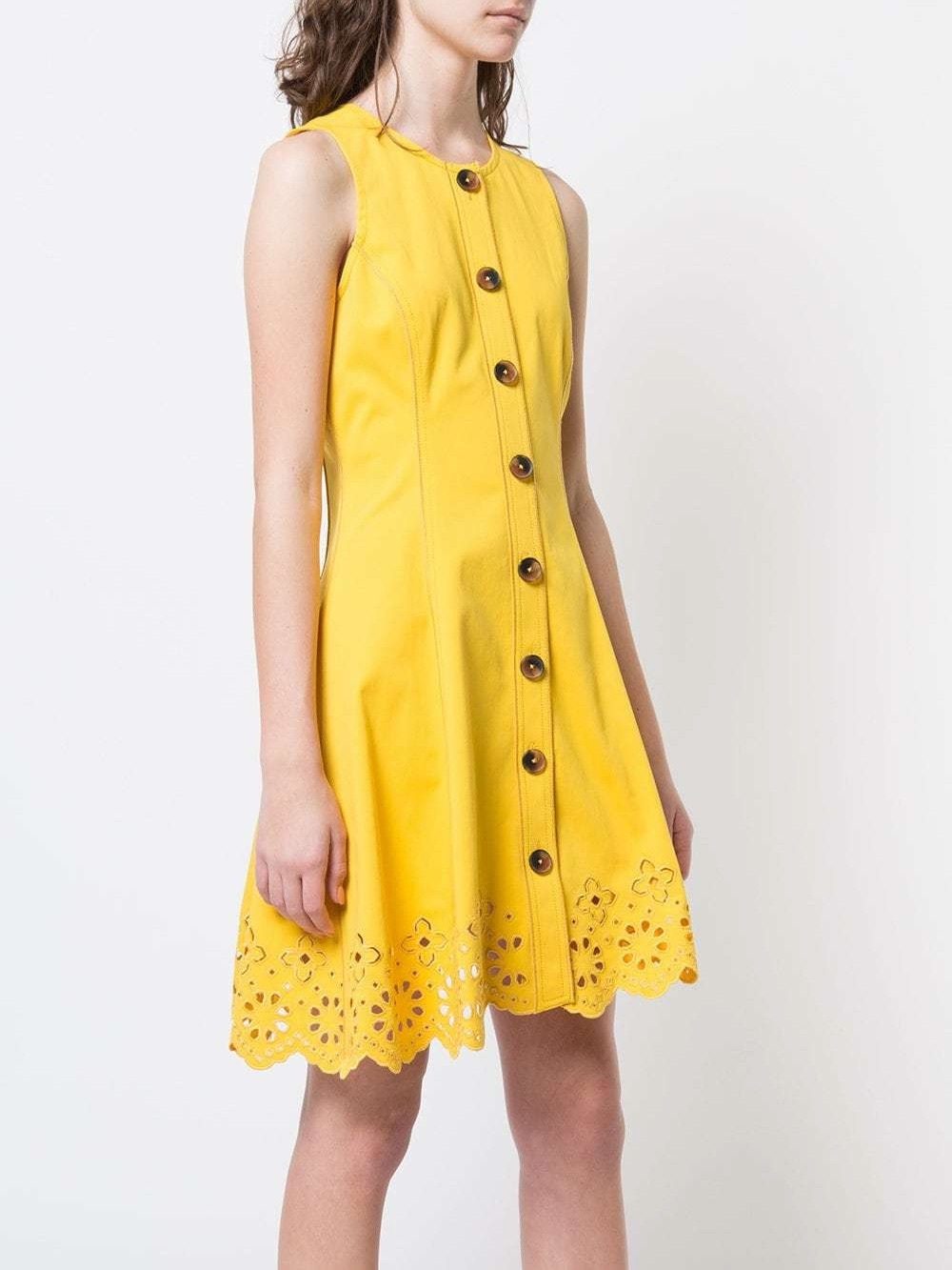 NWT Derek Lam 10 Crosby Yellow Eyelet Scalloped Button Front Mini Dress Size 6